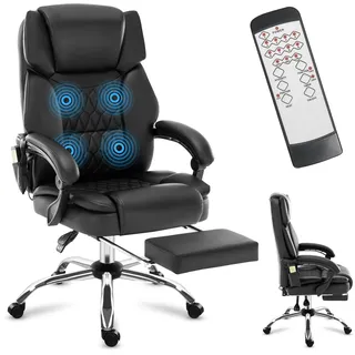 Mark Adler Boss 6.0 | Bürostuhl Massagesessel Ergonomischer Chefsessel | Massagefunktion | Fußstütze | Wärmefunktion | Drehbar | Kunstleder | Schwarz - Schwarz