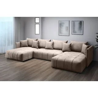 furmeb24 ASPEN U Ecksofa mit Schlaffunktion Bettzeugablage 346x188cm, Sofa U Form, - Beige