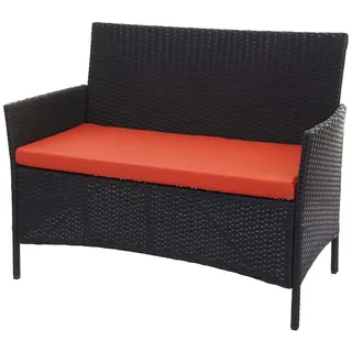 MCW Poly-Rattan Gartenbank Schwarz, Orange , Kunststoff , 106x83x60 cm , Gartenmöbel, Gartenbänke