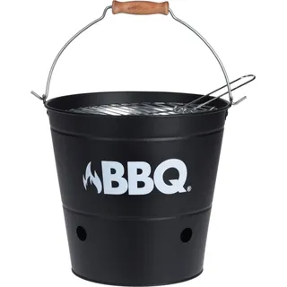 ECD Germany Grilleimer Ø 25cm mit Grillrost und Tragegriff, Eimergrill aus Edelstahl in matt schwarz, Minigrill mit Belüftung, Campinggrill Holzkohlegrill BBQ Grill Picknickgrill Grillkübel Feuerkübel - Schwarz