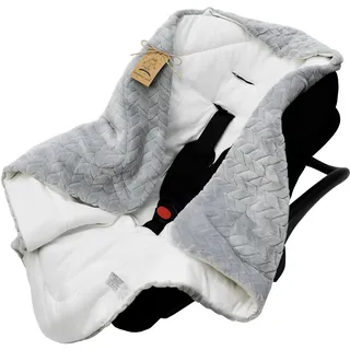 DANKA® Einschlagdecke für Babyschale, Kinderwagen, Kindersitze und Maxi Cosi - Baby Decke für Neugeborene, 80x80cm, mit Kapuze und Klettverschluss für Winter und Sommer, ganzjährig - Grau