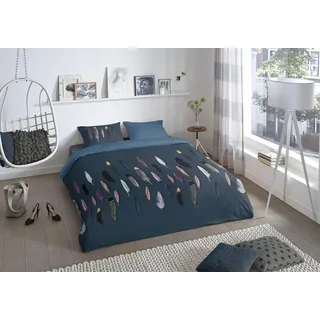 Good Morning Wendebettwäsche »Feathers in Gr. 135x200, 155x220 oder 200x200 cm« 2 Stk. tlg. Baumwolle, 135x200, 2 Teilig, Reißverschluss, Wendeoptik, Bordeaux good morning blau/multi/dunkelblau B/L: cm x cm