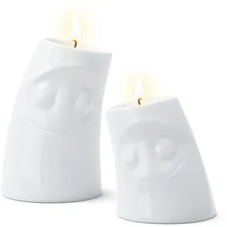 FIFTYEIGHT PRODUCTS/Kerzenschmusies 2er-Set „Verschmust & Kuschelig“ (Porzellan, Weiß, Made in Germany)