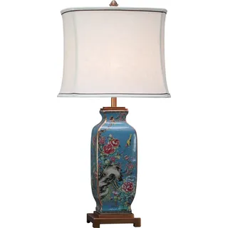 Fine Asianliving Chinesische Tischlampe Porzellan mit Lampenschirm E27 Orientalische Tischleuchte Keramik Nachttischlampen Schlafzimmer Wohnzimmer