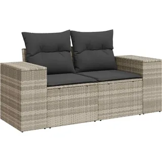 vidaXL Gartensofa mit Kissen 2-Sitzer Hellgrau Poly Rattan - Grau