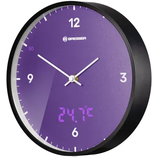 BRESSER MyTime LEDsec Wanduhr 24 cm mit Temperaturanzeige - Blau, Grau, Weiß, Grün, Violett