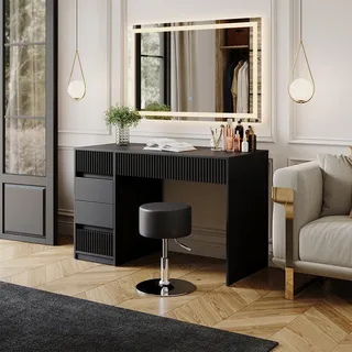 Vicco Schminktisch Omira Schwarz 120 cm mit LED-Spiegel und Hocker, Model 50170 - Schwarz