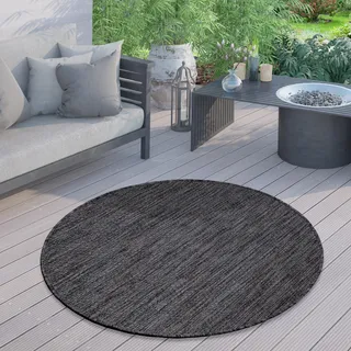 In- & Outdoor Teppich Flachgewebe einfarbig modern wetterfest für Terrasse Küche Einfarbiges Muster Grösse 80 cm Rund - Grau