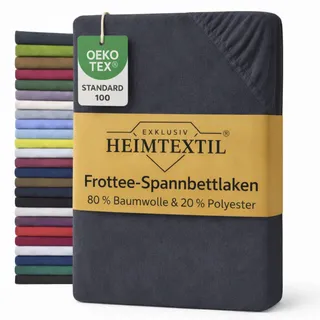 Exklusiv Heimtextil Frottee Spannbettlaken Marke 180-200 x 200 cm 80% Baumwolle, 20% Polyester Öko - Tex Zertifiziert, Markenqualität, Matratzenhöhe bis 25 cm, Anthrazit