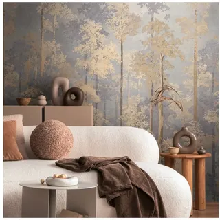 Livingwalls Wald-Tapete 8,80 x 0,53 m 791447 Beige/Blau/Gelb