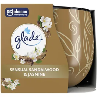 Glade Duftkerze mit Dekorfolie, Duft Sensual Sandalwood & Jasmine, mit ätherischen Ölen angereichert, 6er Pack (6 x 108g)