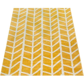 Paco Home Teppich Wohnzimmer Muster Geometrisch Modern Kurzflor Streifen In Gelb Weiß, Grösse:60x100 cm