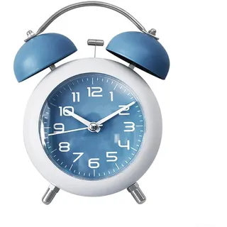 Stille Vintage-Metall-Wecker, mechanischer Metallklingel, digital, stumm, Nachtlicht-Wecker (blau)