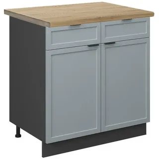 Vicco Küchenunterschrank Fame-Line Hellblau-grau 80 cm, AP Eiche , Holzwerkstoff , 3 Fächer , 2 Schubladen , Rechteckig , 80x82x60 cm , Küchen, Küchenmöbel, Küchenschränke, Küchenunterschränke