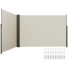 Bild Seitenmarkise 200 x 600 cm Seitenwandmarkise aus 180 g/m2 Polyestergewebe mit PU-Beschichtung Markise einziehbarer Griff mit Federmechanismus Sichtschutz Blickschutz für Balkone Innenhöfe Beige