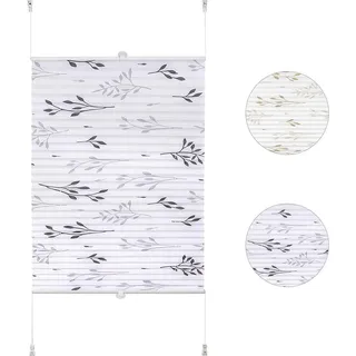Plissee-Klemmbefestigung ohne Bohren mit Ast-Motiv | Grau | 90x130 cm