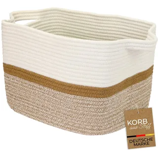 HMF Aufbewahrungskorb mit verlängerten Griffen, Korb aus Baumwolle | 36 x 30 x 25 cm | Weiß-Braun