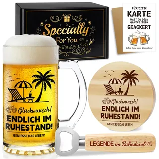 Epaing Ruhestand Geschenk Biergläser Set, 0,5 Bierglas mit Gravur und Flaschenöffner, Rentner Geschenk Mann, Renteneintritt Personalisierte Geschenke für Männer Papa Ehemann Opa Freund Kollegen