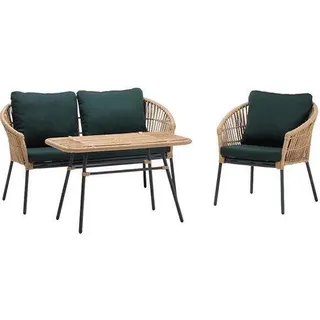 Sofas Couchtisch Grün Sessel Rattan Luxus Gartenmöbel Terrasse 2+1 Tisch - Grün