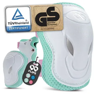 99flips Knieschoner Kinder 3 Jahre mit GS [6er Set] - GRIND - S/M Pink Mint - Schoner Inliner Kinder - Knieschützer Protektoren für Skateboard ab 5 Jahre - Schoner Inliner