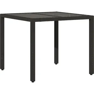 vidaXL Gartentisch mit Glasplatte Schwarz 90x90x75 cm Poly Rattan - Schwarz