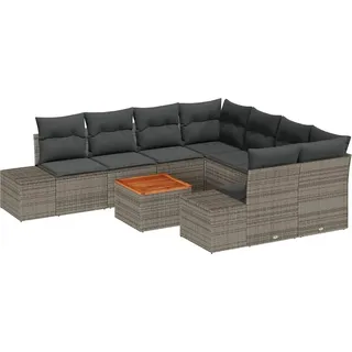 vidaXL Gartensofa-set mit Kissen 9 pcs Grau Poly-Rattan - Grau