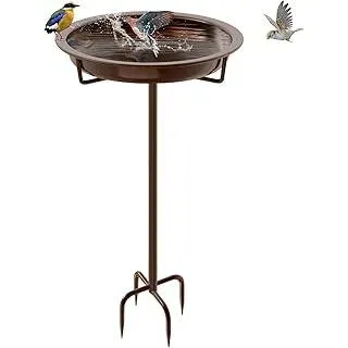 Vogeltränke Stehend, Vogelbad für Draußen Garten, Metall Vogelbecken Schüssel Wildvogeltränken Wassertränke, Wasserschale Frostsicher Vogelfutterspender für Vögel, 92x27cm (Braun) - Braun