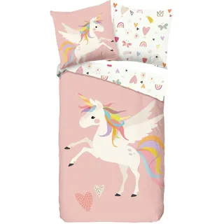None Jugendbettwäsche Unicorn, Rosa, Rot, Textil, Einhorn, 135x200 cm, atmungsaktiv, Schlaftextilien, Bettwäsche, Kinderbettwäsche