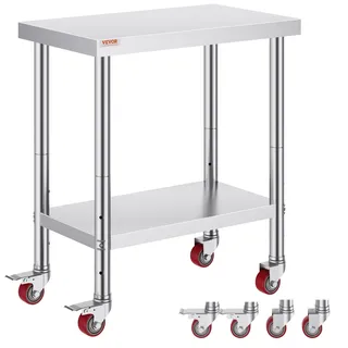 VEVOR Arbeitstisch 762 x457,2 x 863,6 mm Edelstahl Catering Arbeitstisch etwas 150kg für Belastbarkeit Lebensmittel Zubereitungstisch Gewerbliche Arbeitstisch für Küche Bar Restaurantar 4 verstellbare Füße
