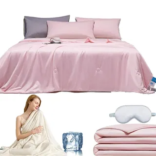 Qosneoun Anfaru Eisdecke Seide, Magic Splashy Bettdecke, 2in1 Doppelseitige Chill Comfort Schlafdecke, Double-Sided Summer Sleeping Blanket für Erwachsene und Kinder (Rosa,150 * 200 cm)