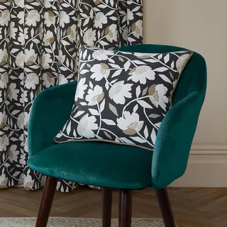 Fusion Kissen mit schwarzem Blumenmuster, 43 x 43 cm, 100% Baumwolle, Füllung inklusive, paspelierter Rand, weißes Blumenkissen mit Bezügen, Kisseneinsätze, Vintage-Kissen mit Blumenblumen