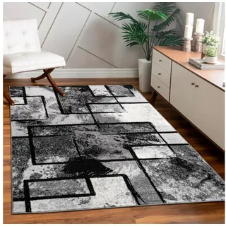 Paco Home Teppich Modern Kurzflor Abstrakt Gemälde Optik Schwarz Grau Anthrazit, Grösse:60x100 cm