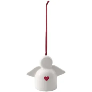 Villeroy & Boch Like. by with Love Schutzengel Ornament, Maße: ca. 5 x 3 cm, Weiß mit rotem Aquarelldekor, Handpflege empfohlen, Herzmotiv, Schutzengelfigur, Premium Porzellan