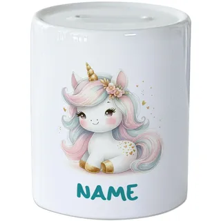 GRAZDesign Spardose Einhorn mit Namen personalisiert - Geldgeschenk für Mädchen, Rosa Sparbüchse Keramik