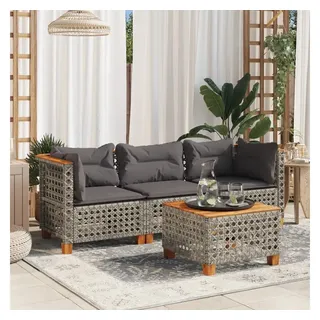 vidaXL Gartensofa mit Kissen 3-Sitzer Grau Poly Rattan