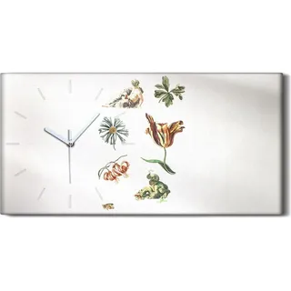 Wandkunst Leinwand Bild Uhr Geräuschlos 60x30 Gemälde Antike Blumen Mann Drache - weiße Hände - Weiß