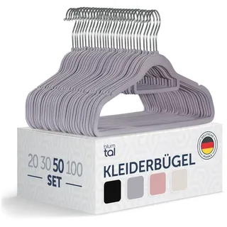 Blumtal 50 Stück Samt-Kleiderbügel - Samt-Kleiderbügel, rutschfest, um 360° drehbar, platzsparend, hochwertig mit Krawattenklammer - Grau