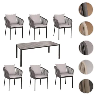Gartengarnitur HWC-N41, Tisch+6xStuhl, wetterfest Alu 180x80cm, Seilgeflecht Rope ~ anthrazit Kissen