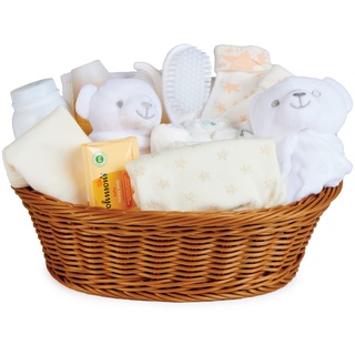 Baby Box Shop Geschenke Zur Babyparty Neutral - 18 Gender Reveal Geschenk, Unisex Baby Geschenkset - Baby Geschenk Junge oder Mädchen, Neugeborenen Geschenkset, Baby Geschenkkorb Unisex - Weiß