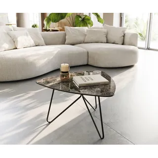 DELIFE Couchtisch Ekrem 65x65 cm Keramik Emperador Extra Lucidato Dunkelbraun Hairpin Metall Schwarz - Dunkelbraun, Braun
