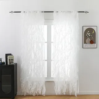Seibeh Tex Cascade Farmhouse Shabby Chic durchscheinender Voile vertikal gerüscht Wasserfallfenster für Schlafzimmer Wohnzimmer Vorhang Panel 2 Paneele (weiß, 127 x 213 cm)