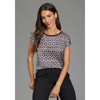 Shirtbluse LAURA SCOTT "im Materialmix mit Satin, verschiedene Muster für jeden Geschmack", Damen, Gr. 48, bunt (schwarz, rosa, gemustert), Single Jersey, Obermaterial: 100% Polyester. Rückenteil: 95% Viskose, 5% Elasthan, bedruckt, gemustert, bequem hüftbedeckend, Rundhals, angeschnitten, Blusen Shirtbluse, femininer Stil, Rundhalsausschnitt, lockere Passform, Topseller