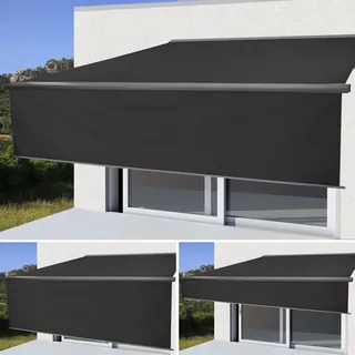 Elektrische Vollkassetten-Markise T124, 4,5x3m ausfahrbarer Volant Polyester Anthrazit, grau - Grau