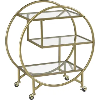 Beliani Servierwagen Gold Glas rund mit Rollen Metallgestell glamourös moderne Ablagemöglichkeit für Küche Terrasse Wohnzimmmer - Goldfarben, Transparent und