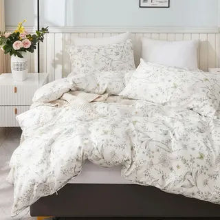 Freyamy Bettwäsche 200x200 Baumwolle Schmetterling Blumen Bettwäsche Set | Bettwäsche für Allergiker, Aesthetic Bettwäsche Mädchen, ÖKO-TEX Bettbezug mit Reißverschluss und 2 Kissenbezug 80x80cm