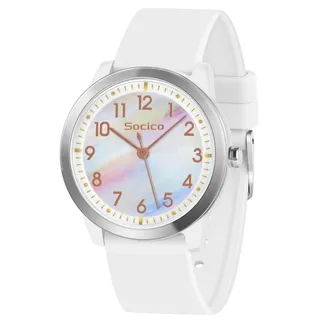 SOCICO Kinderuhr Analog, 5ATM/50M Wasserdicht Armbanduhr Kinder Mädchen Jungen Teenager, Leicht Lesbar Kinder Quartz Minimalistisch Uhren für 9-18 Jahre (Regenbogenweiß)