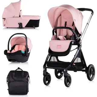 Chipolino Kinderwagen Elite 3 in 1 i-Size Babyschale Sportsitz Babywanne Tasche pink - Rosa