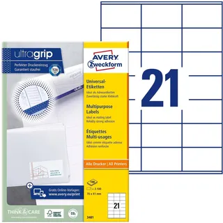 Avery Zweckform Universaletiketten 3481 Weiß 70,0 x 41,0 mm 100 Blatt