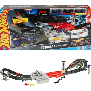 Hot Wheels Race Formel 1 Grand Prix-Rennstrecke-Trackset mit 3 Die-Cast-Spielzeugautos im Maßstab 1:64, Rennauto- & Schienen-Set, 5 Jahr(e), D, Kunststoff, Mehrfarbig - Silber