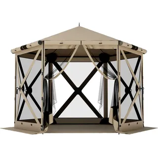Outsunny Faltpavillon Oxford-Stoff Khaki , Braun , Textil , sechseckig , 260x221x300 cm , Sonnenschutz, Pavillons